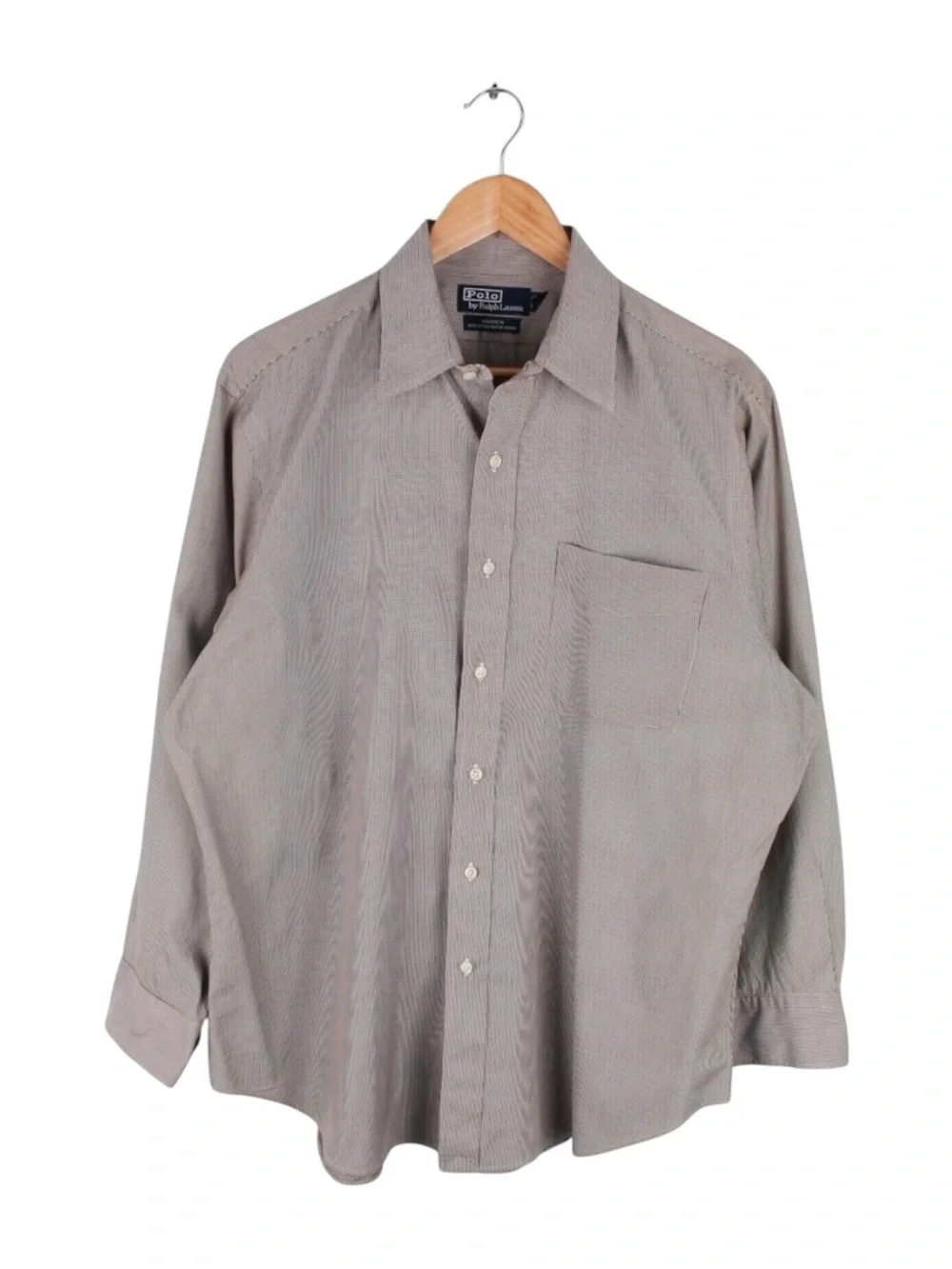 Polo Ralph Lauren Andrew Dress‎ Shirt Men's 16.5 32/33 Brown Micro Check Oxford